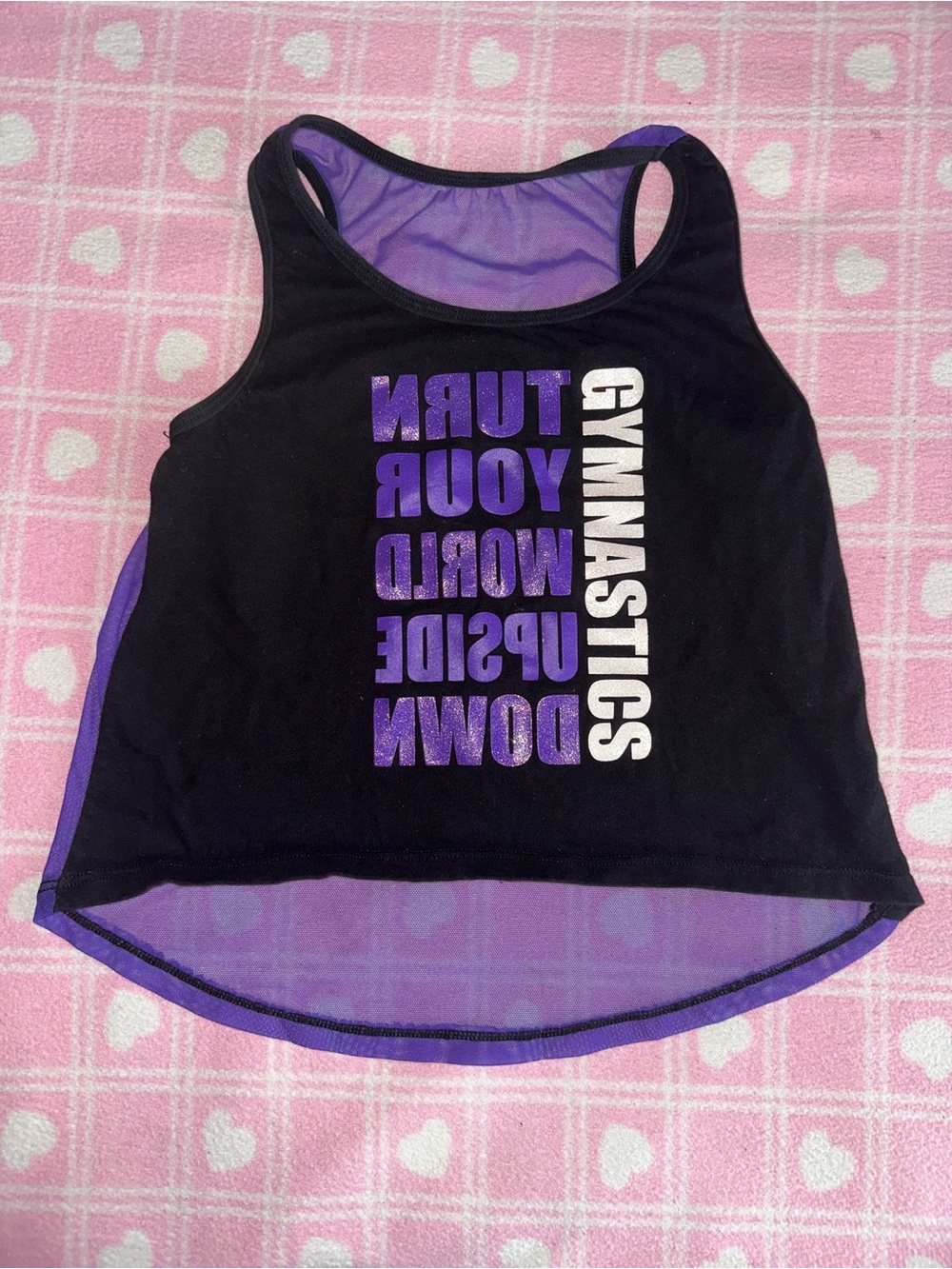 Motionwear Black and Purple Gymnastics Tank Top - Mesh Racerback